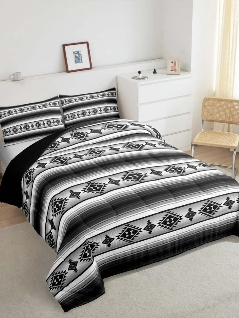 Rustic Farmhouse Bedding Comforter Sets Queen Boho Stripes Aztec Bedding Set Vin
